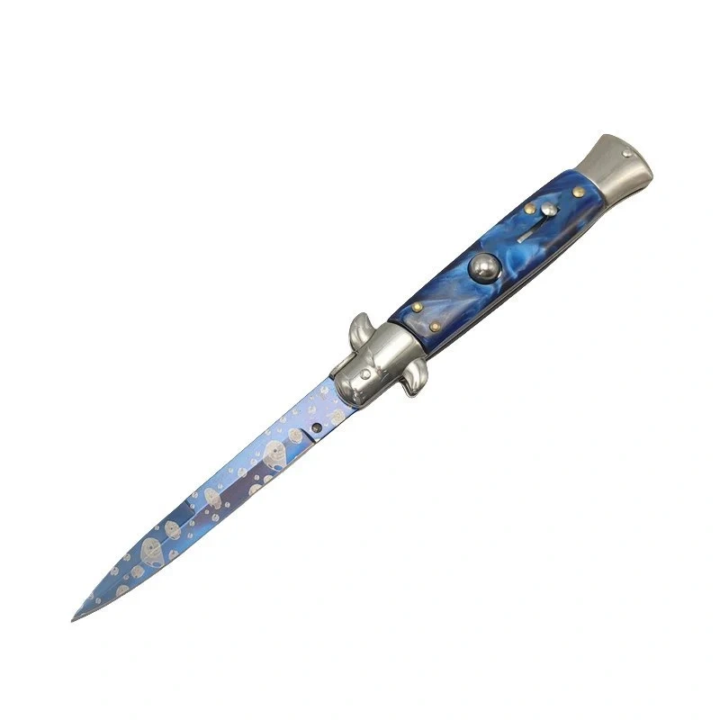 8.75 Inch Italian Stiletto Knife &ndash; Blue Handle Switchblade