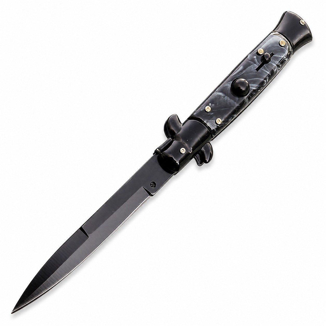 8.75 Inch Italian Stiletto Switchblade Knife &ndash; Black Pearl Handle