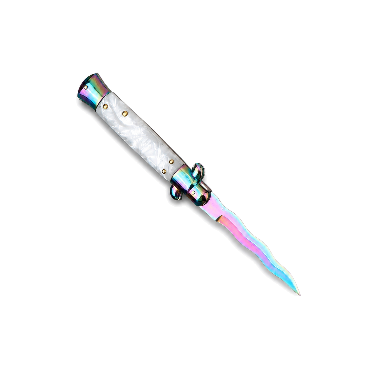 Colorful Wave Blade Stiletto Knife – Automatic Flick Knife Set with Mixed Handles